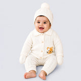 Lsb 5 Pcs Orange Cat & Ivory Collar,Premium Knitted Winter Head To Bottom Clothing Set For Baby