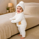 Lsb 5 Pcs Orange Cat & Ivory Collar,Premium Knitted Winter Head To Bottom Clothing Set For Baby