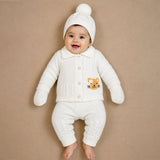 Lsb 5 Pcs Orange Cat & Ivory Collar,Premium Knitted Winter Head To Bottom Clothing Set For Baby
