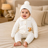 Lsb 5 Pcs Orange Cat & Ivory Collar,Premium Knitted Winter Head To Bottom Clothing Set For Baby