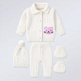 Lsb 5 Pcs Pink Cat & Ivory Collar,Premium A Winter Head To Bottom Clothing Set For Baby