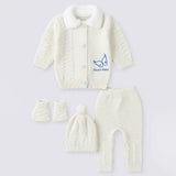 Lsb 5 Pcs Blue Wings & Ivory Soft Collar,Premium Knitted Winter Head To Bottom Clothing Set For Baby