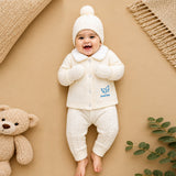 Lsb 5 Pcs Blue Wings & Ivory Soft Collar,Premium Knitted Winter Head To Bottom Clothing Set For Baby