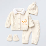 Lsb 5 Pcs Brown Wings & Ivory Soft Collar,Premium Knitted Winter Head To Bottom Clothing Set For Baby