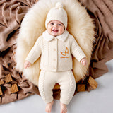 Lsb 5 Pcs Brown Wings & Ivory Soft Collar,Premium Knitted Winter Head To Bottom Clothing Set For Baby