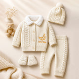 Lsb 5 Pcs Brown Wings & Ivory Soft Collar,Premium Knitted Winter Head To Bottom Clothing Set For Baby