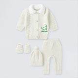 Lsb 5 Pcs Green Wings & Ivory Soft Collar,Premium Knitted Winter Head To Bottom Clothing Set For Baby