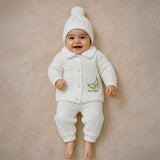 Lsb 5 Pcs Green Wings & Ivory Soft Collar,Premium Knitted Winter Head To Bottom Clothing Set For Baby