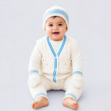 Lsb 6 Pcs Flower Blue & Ivory Premium Knitted Winter Head To Bottom Clothing Set For Baby