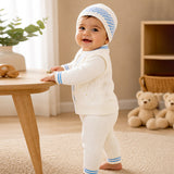 Lsb 6 Pcs Flower Blue & Ivory Premium Knitted Winter Head To Bottom Clothing Set For Baby