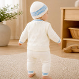 Lsb 6 Pcs Flower Blue & Ivory Premium Knitted Winter Head To Bottom Clothing Set For Baby