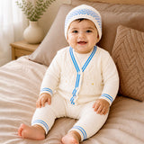 Lsb 6 Pcs Flower Blue & Ivory Premium Knitted Winter Head To Bottom Clothing Set For Baby