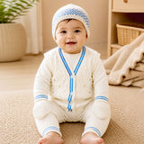 Lsb 6 Pcs Flower Blue & Ivory Premium Knitted Winter Head To Bottom Clothing Set For Baby