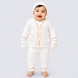 Lsb 6 Pcs Flower Brown & Ivory Premium Knitted Winter Head To Bottom Clothing Set For Baby