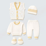 Lsb 6 Pcs Flower Brown & Ivory Premium Knitted Winter Head To Bottom Clothing Set For Baby