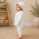 Lsb 6 Pcs Flower Brown & Ivory Premium Knitted Winter Head To Bottom Clothing Set For Baby