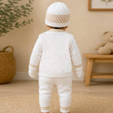 Lsb 6 Pcs Flower Brown & Ivory Premium Knitted Winter Head To Bottom Clothing Set For Baby
