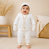 Lsb 6 Pcs Flower Brown & Ivory Premium Knitted Winter Head To Bottom Clothing Set For Baby