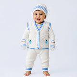 Lsb 6 Pcs Grape Blue & Ivory Premium Knitted Winter Head To Bottom Clothing Set For Baby