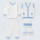 Lsb 6 Pcs Grape Blue & Ivory Premium Knitted Winter Head To Bottom Clothing Set For Baby