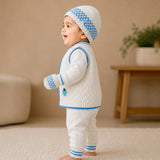 Lsb 6 Pcs Grape Blue & Ivory Premium Knitted Winter Head To Bottom Clothing Set For Baby