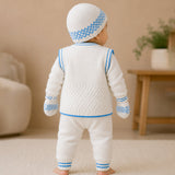 Lsb 6 Pcs Grape Blue & Ivory Premium Knitted Winter Head To Bottom Clothing Set For Baby