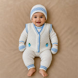 Lsb 6 Pcs Grape Blue & Ivory Premium Knitted Winter Head To Bottom Clothing Set For Baby