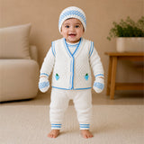 Lsb 6 Pcs Grape Blue & Ivory Premium Knitted Winter Head To Bottom Clothing Set For Baby
