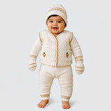 Lsb 6 Pcs Grape Brown & Ivory Premium Knitted Winter Head To Bottom Clothing Set For Baby