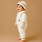 Lsb 6 Pcs Grape Brown & Ivory Premium Knitted Winter Head To Bottom Clothing Set For Baby