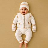 Lsb 6 Pcs Grape Brown & Ivory Premium Knitted Winter Head To Bottom Clothing Set For Baby