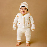 Lsb 6 Pcs Grape Brown & Ivory Premium Knitted Winter Head To Bottom Clothing Set For Baby