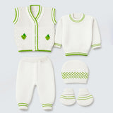 Lsb 6 Pcs Grape Green & Ivory Premium Knitted Winter Clothing Set For Baby