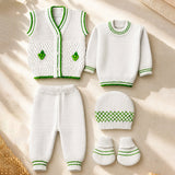 Lsb 6 Pcs Grape Green & Ivory Premium Knitted Winter Clothing Set For Baby