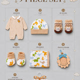 LSB 9 Pcs Beige Animals print Newborn Baby All Season Wear, Net Gift Hamper set, 0-6 months