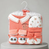 LSB 9 Pcs Peach Fishy Print Newborn Baby All Season Wear, Net Gift Hamper set, 0-6 months