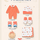 LSB 9 Pcs Peach Fishy Print Newborn Baby All Season Wear, Net Gift Hamper set, 0-6 months