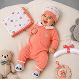 LSB 9 Pcs Peach Fishy Print Newborn Baby All Season Wear, Net Gift Hamper set, 0-6 months