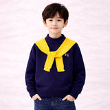 Navy & Yellow Cat Design Cardigan with Muffler, Winter Cardigan Sweater for Kids