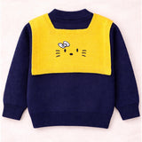 Navy & Yellow Cat Design Cardigan with Muffler, Winter Cardigan Sweater for Kids