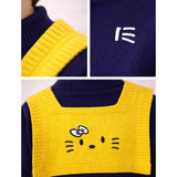 Navy & Yellow Cat Design Cardigan with Muffler, Winter Cardigan Sweater for Kids