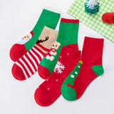 LSB Red & Green Christmas Ankle Length Socks For Kids-Set Of 5 Pcs