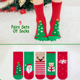 LSB Red & Green Christmas Ankle Length Socks For Kids-Set Of 5 Pcs