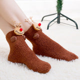LSB Dark Brown Reindeer -Xmas Tree Theme Woolen Christmas Socks For Kids