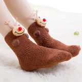 LSB Dark Brown Reindeer -Xmas Tree Theme Woolen Christmas Socks For Kids