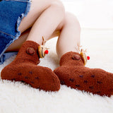 LSB Dark Brown Reindeer -Xmas Tree Theme Woolen Christmas Socks For Kids