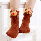 LSB Dark Brown Reindeer -Xmas Tree Theme Woolen Christmas Socks For Kids