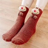 LSB Dark Brown Reindeer -Xmas Tree Theme Woolen Christmas Socks For Kids