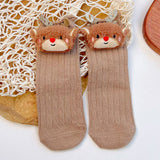 LSB Brown 3D Baby Reindeer Christmas Themed Ankle Length Socks For Kids
