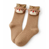 LSB Brown 3D Baby Reindeer Christmas Themed Ankle Length Socks For Kids